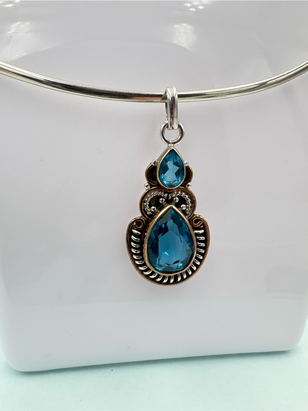 925 Sterling Silver Blue Topaz Teardrop Pendant - Pendant Only